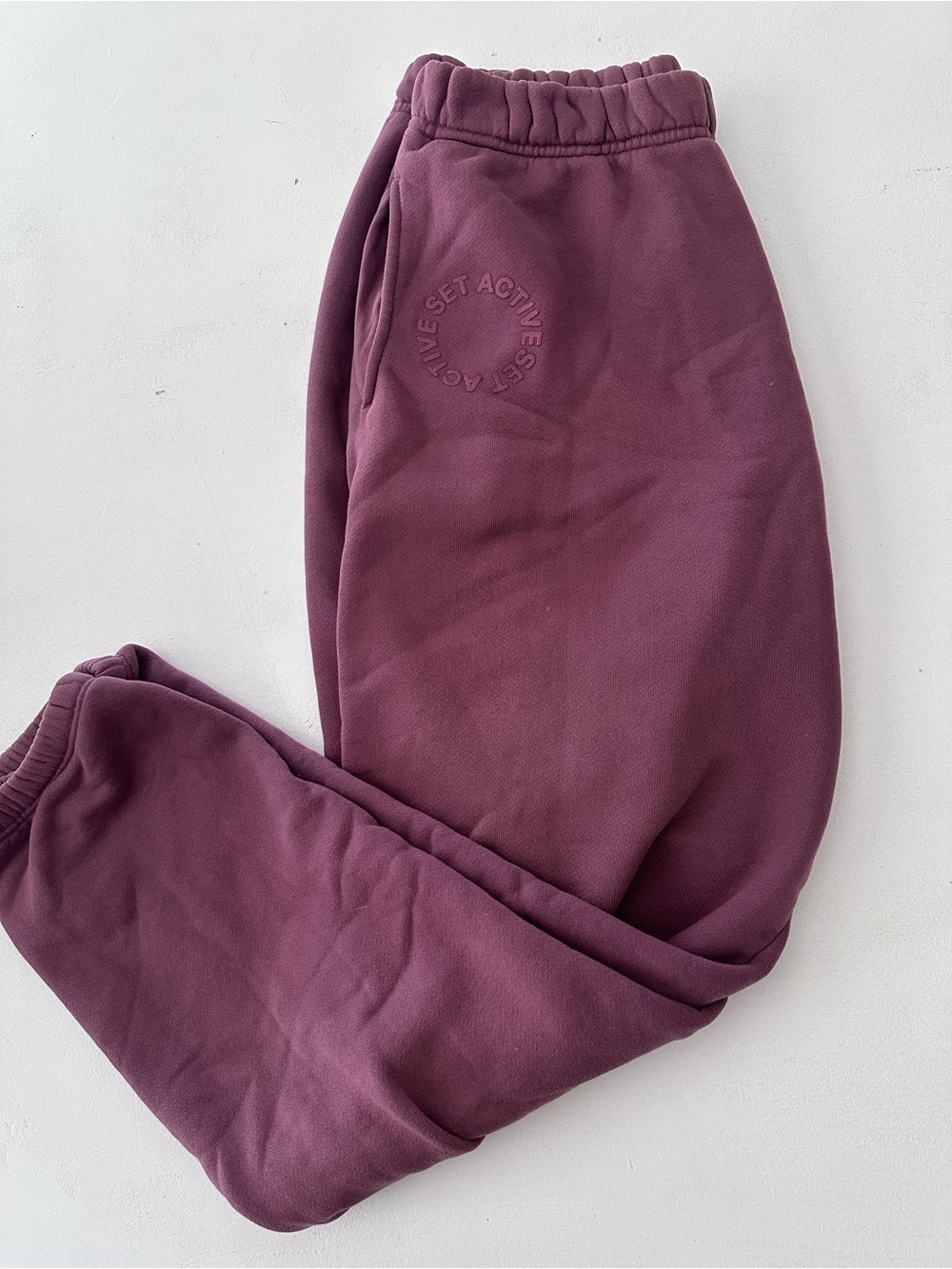 SET ACTIVE Oversized Fleece Sweatpants Mauve Pink Circle Embossed Logo  Large